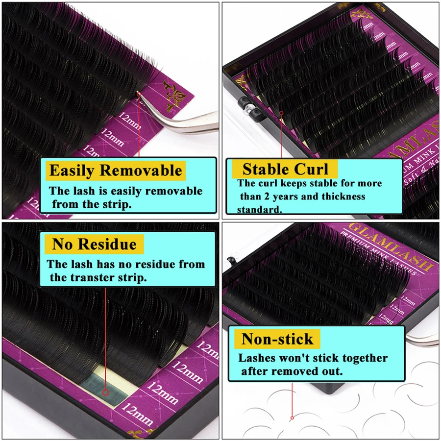 GLAMLASH wholesale 16Rows High - Eyelash Extension Single Lash recension och pris